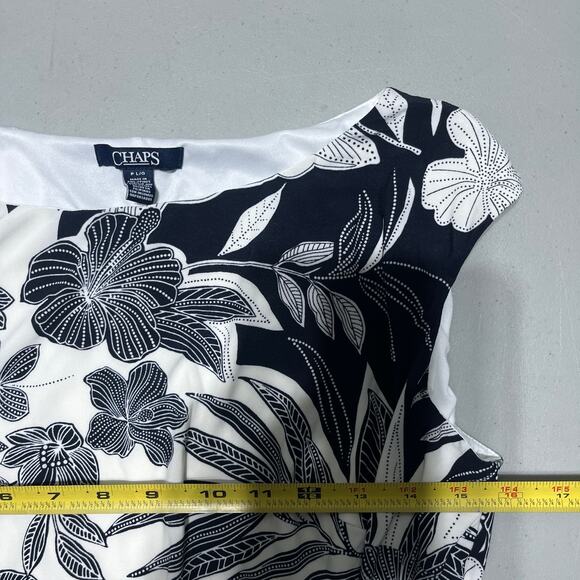 Chaps Women's Sleeveless Twist Knot Dress Petite Large Black White Floral Career - Picture 6 of 7